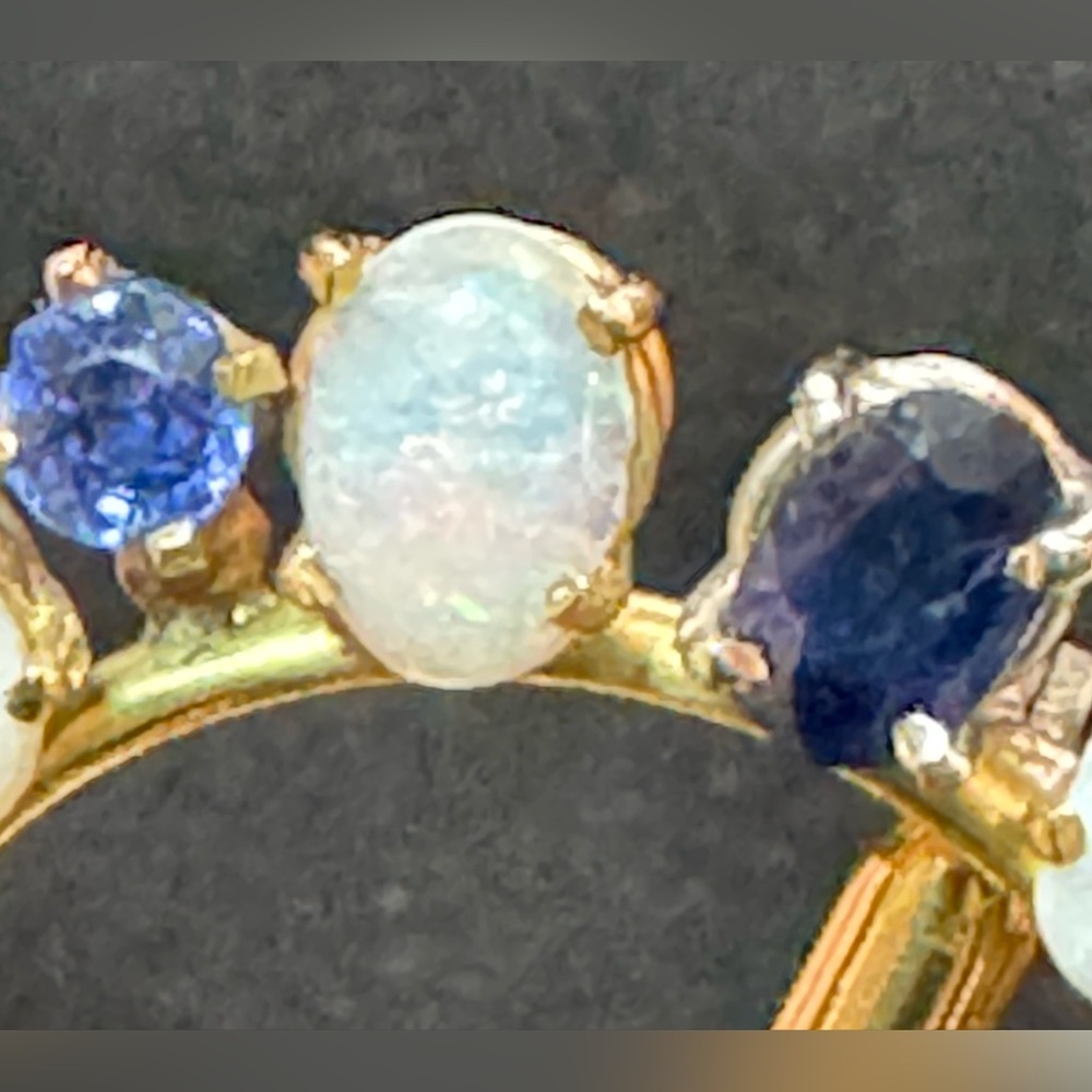 Vtg 14K? Yellow Gold Opal & Sapphire Circle Brooch Screw Lock Pin Mid-Century 8g - Picture 10 of 16